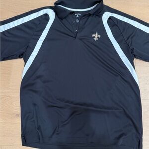 Antigua Black and White Saints Polo Shirt with Fleur-de-lis XL
